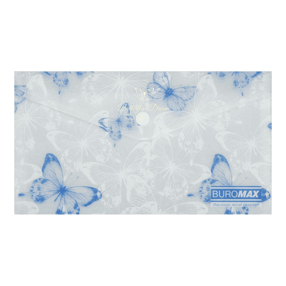 Папка-конверт DL на кнопці, BUTTERFLY ARABESKI, напівпрозора, біла перламутрова