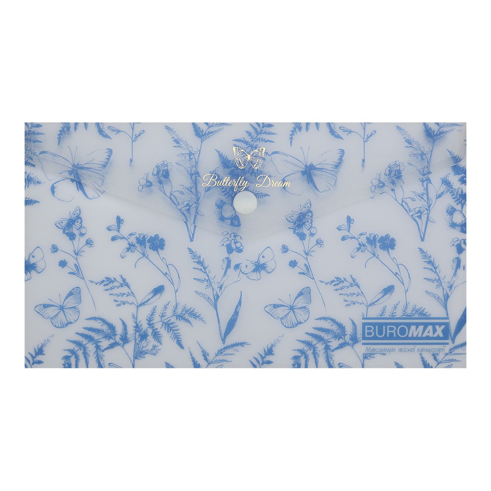 Папка-конверт DL на кнопці, FERN ARABESKI, напівпрозора, блакитна