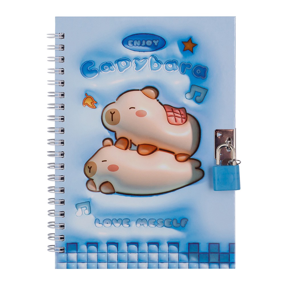 Блокнот на пружині збоку із замком CAPYBARA 2, 130х180 мм, 48 арк., клітинка, асорті, KIDS Line