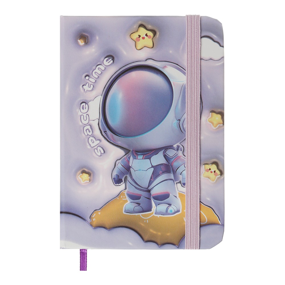 Книжка записна ASTRONAUT на гумці, А7, 80 арк., клітинка., офсет крем., тв.лам.обл., фіолетова, KID