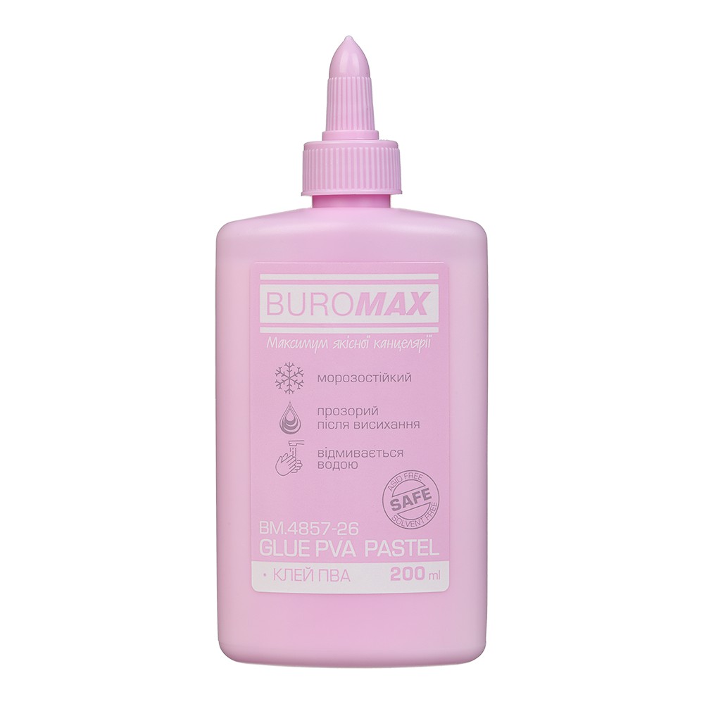 /Клей ПВА 200 мл, PASTEL  , ковпачок-дозатор,бузковий