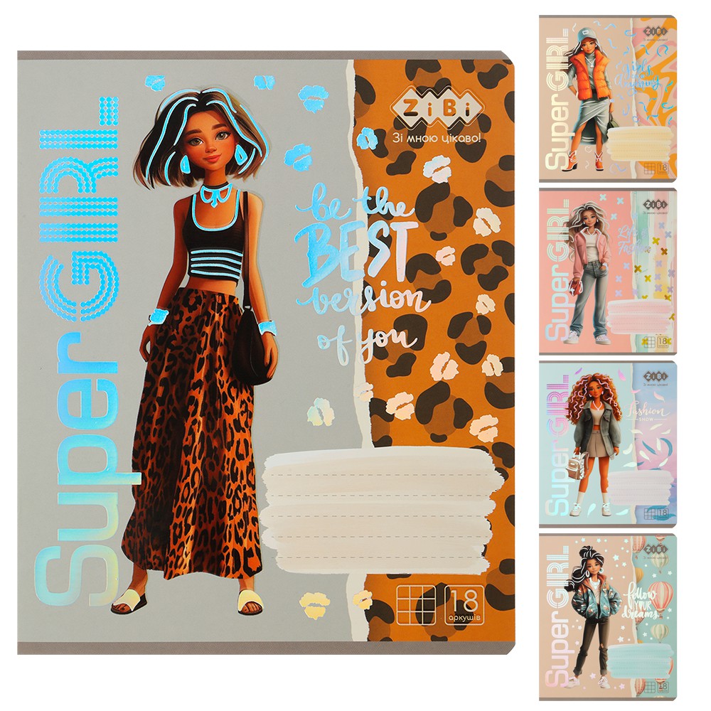 /Зошит учнівський шкільний SUPER GIRL, 18арк., клітинка, KIDS LINE