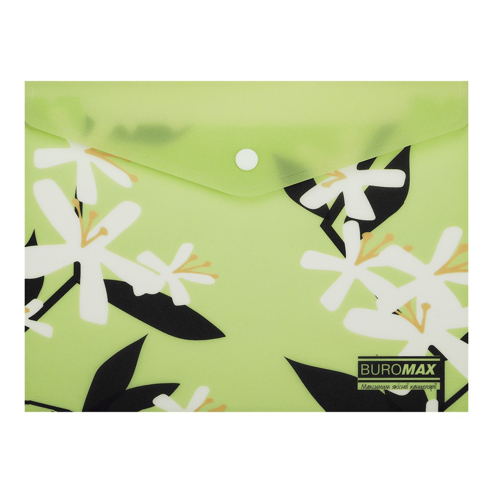 Папка-конверт А5 на кнопці, PLUMERIA ARABESKI, напівпрозора, салатова