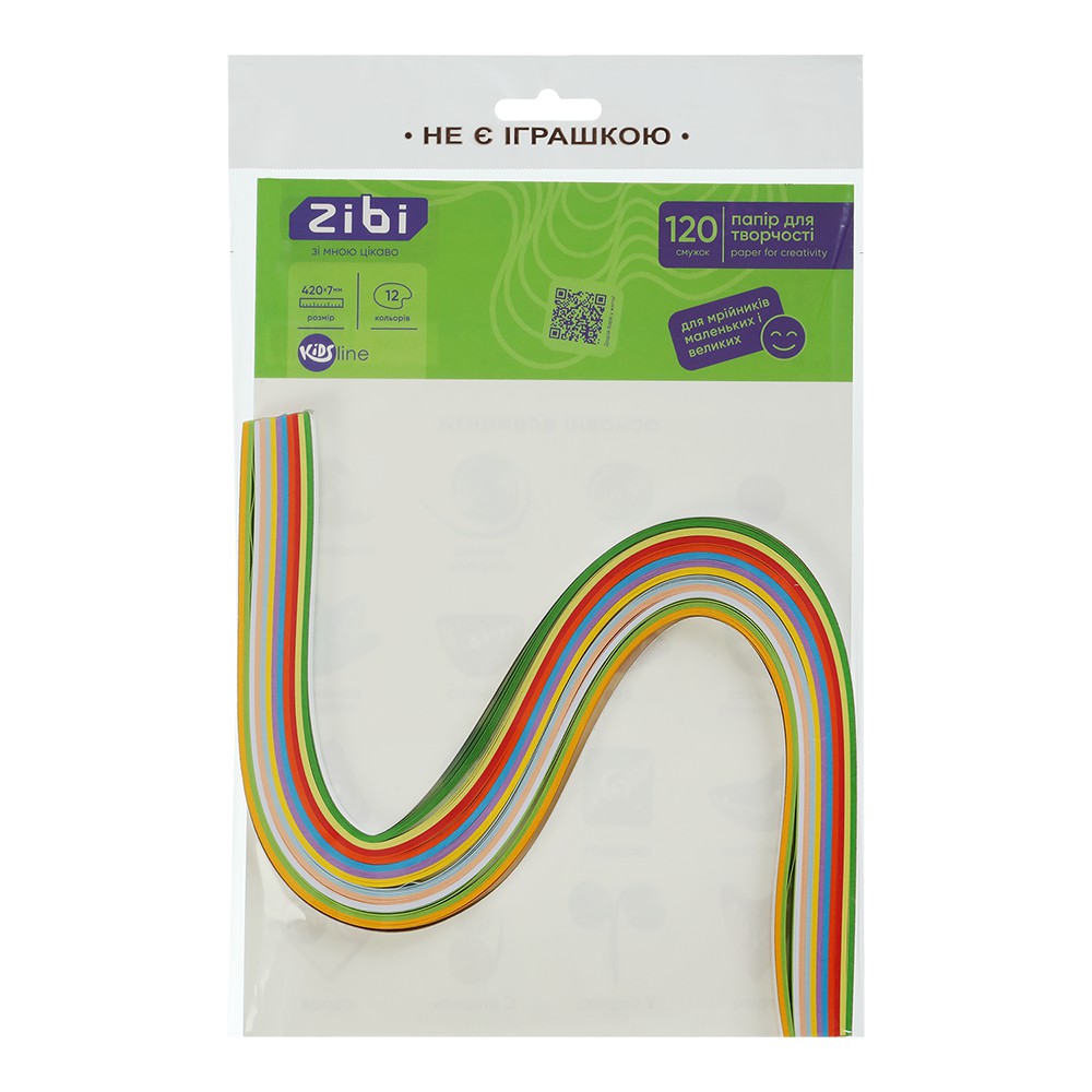 /Папір кольоровий для квілінгу, 120г/м2, 420х7мм, 12 кол., 120шт KIDS Line