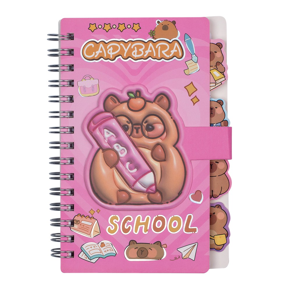 Блокнот на пружині збоку CAPYBARA, А6, 60 арк., клітинка, на липучці, асорті, KIDS Line