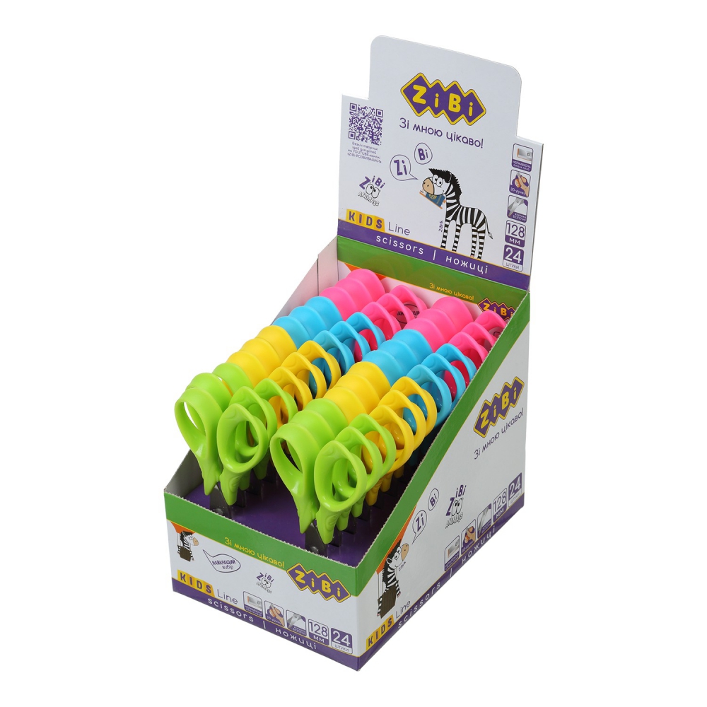 Ножиці дитячі,128 мм, з 3-D ручками, в картонному дисплеї, кольори асорті