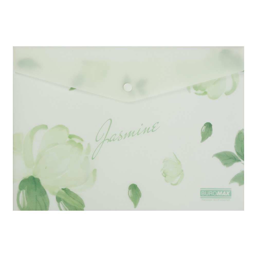 Папка-конверт А4 на кнопці, JASMINE ARABESKI, напівпрозора, м'ятна