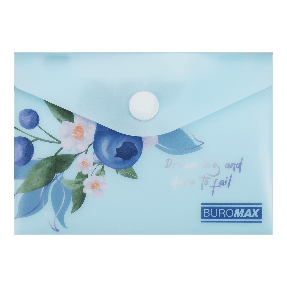 Папка-конверт А7 на кнопці, BLUEBERRY ARABESKI, напівпрозора,аквамарин