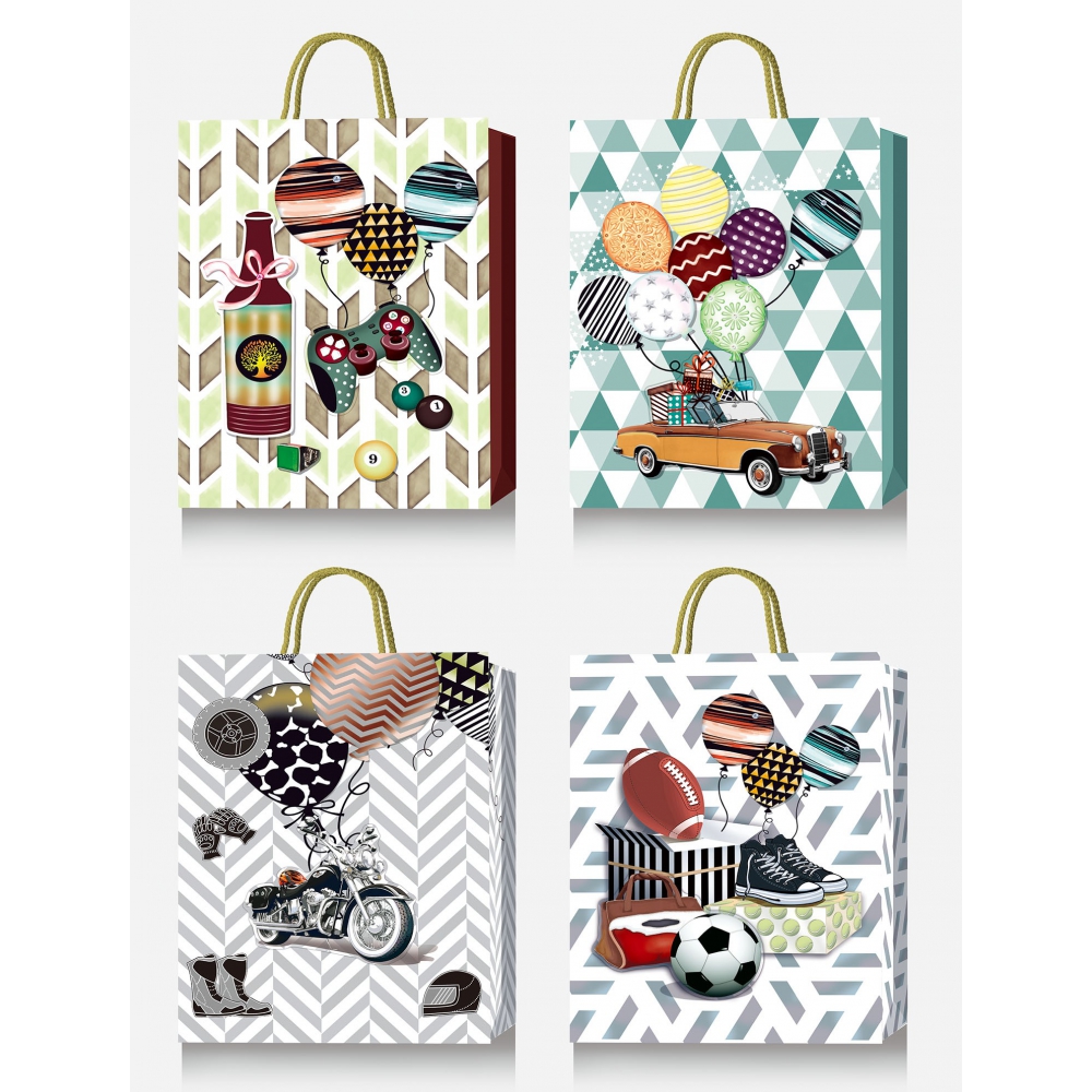 Пакет паперовий подарунковий, М:26х32х10см, глітер та 3D фігура BM.200071