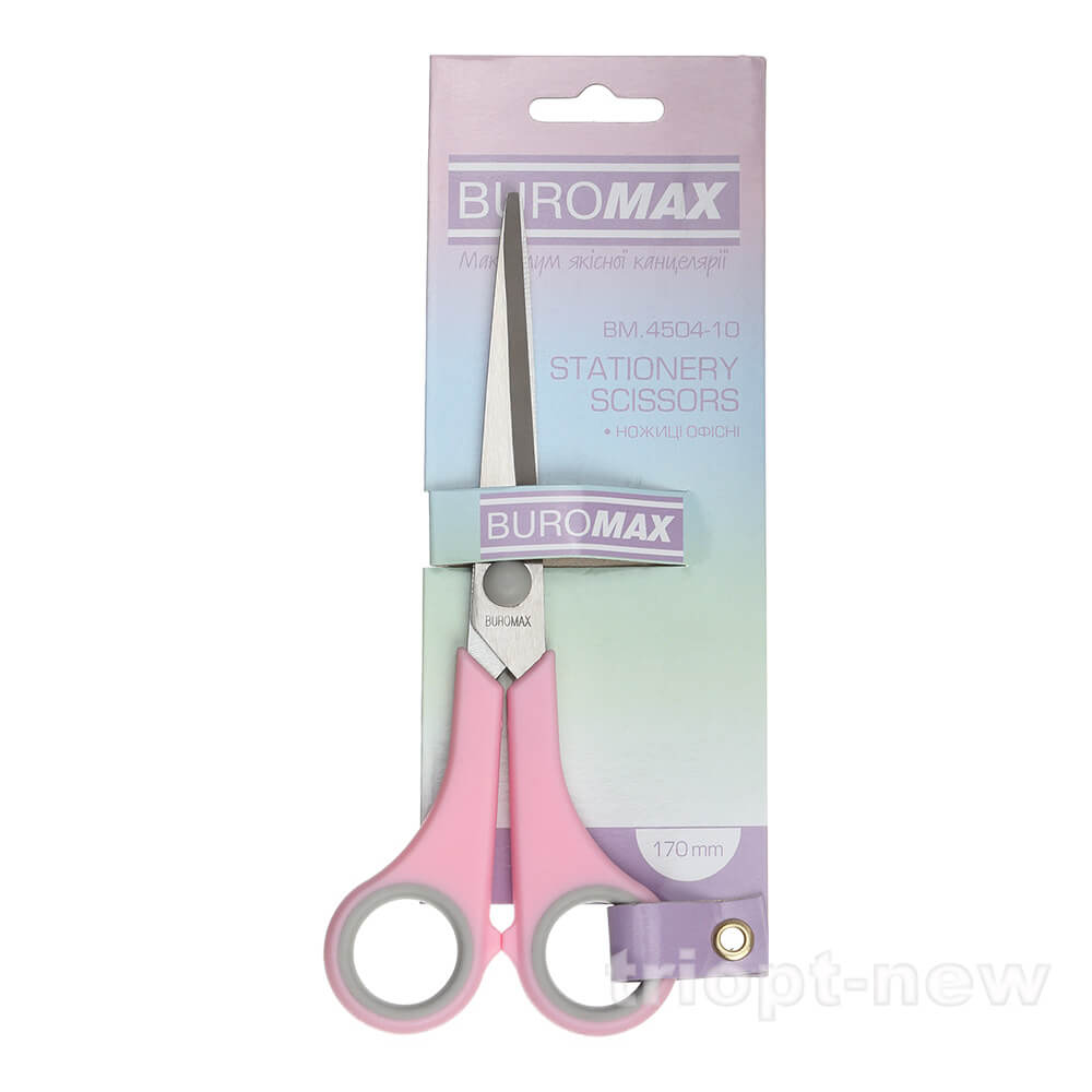 Ножиці PASTEL, рожеві круглі ручки, з сірими гумов. вставками, 170мм, BM.4504-10