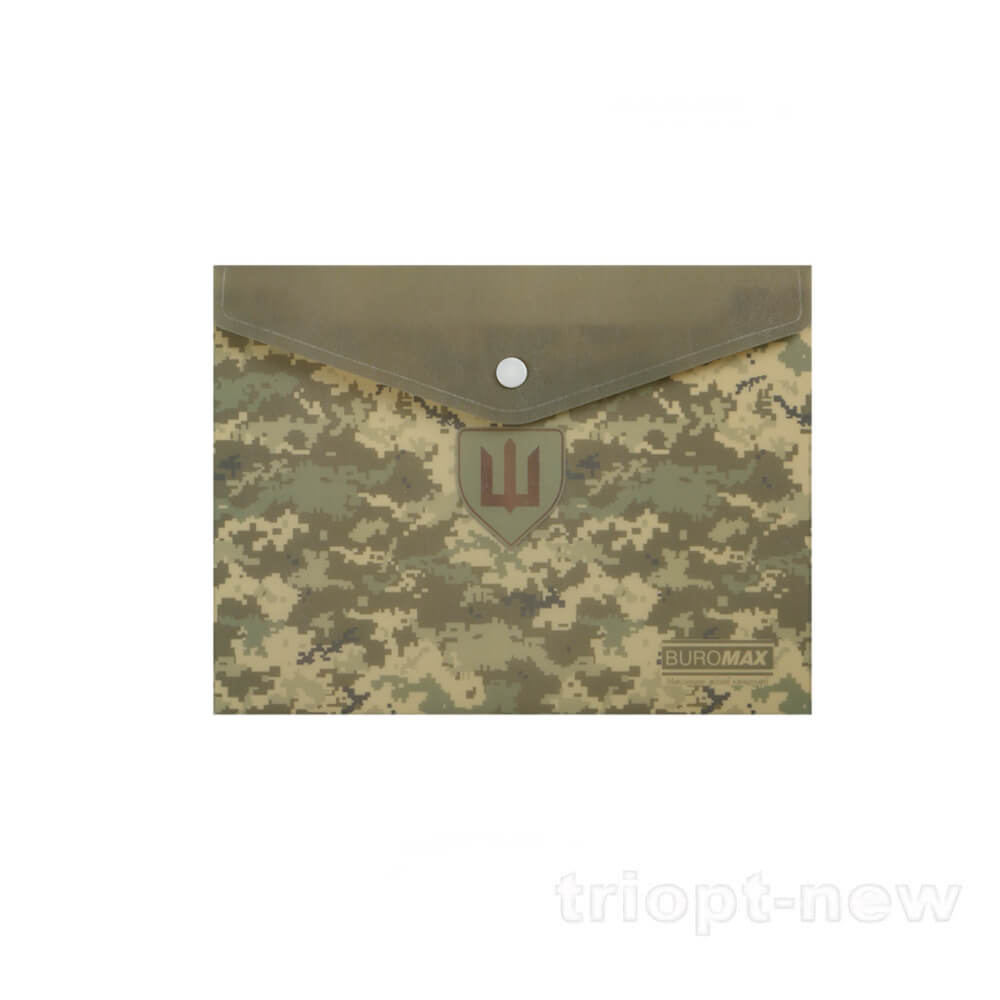 Папка-конверт на кнопці ,MILITARY A5, непрозорий матовий, пластик, зелений, BM.3919-04