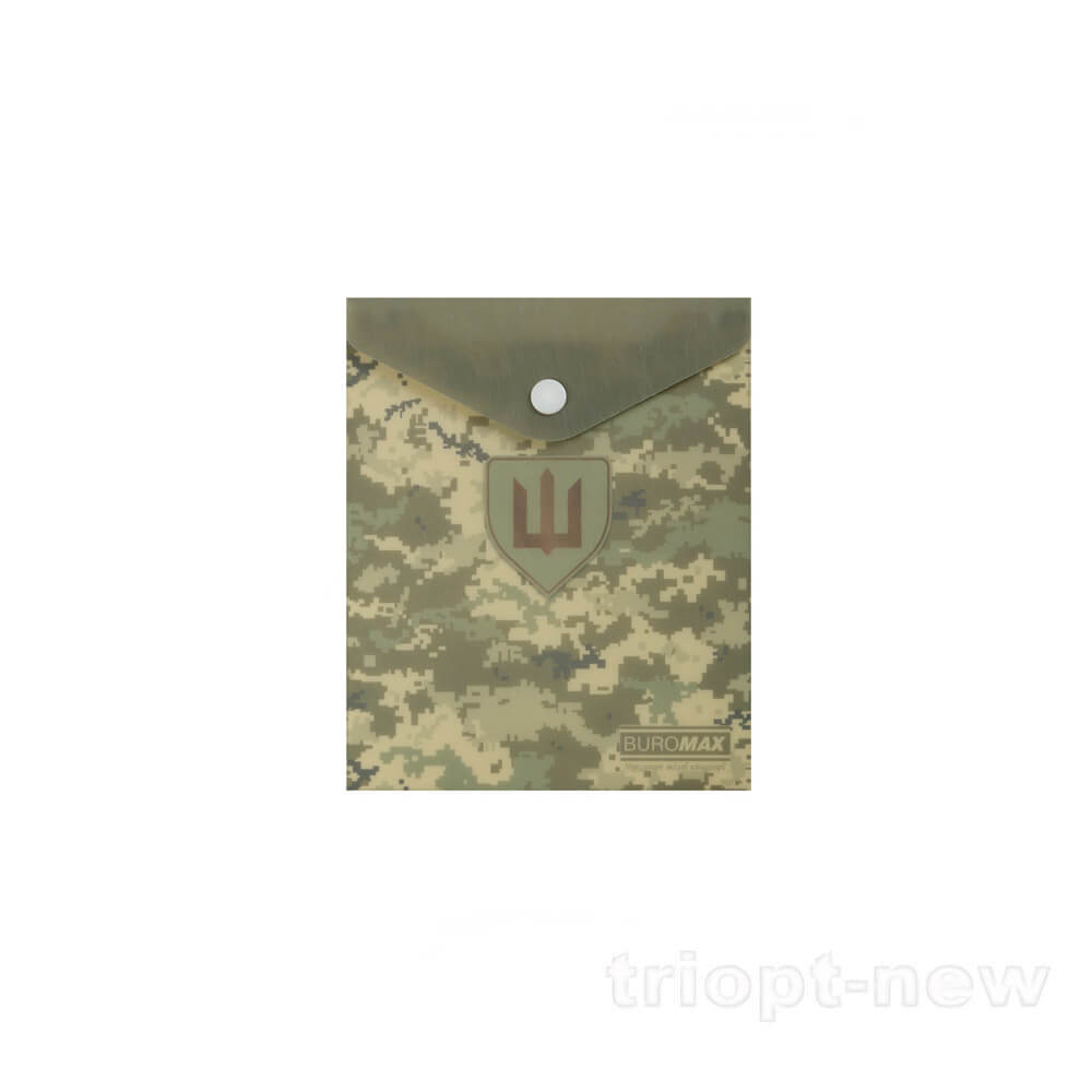 Папка-конверт на кнопці ,MILITARY A6, непрозорий матовий, пластик, зелений, BM.3922-04