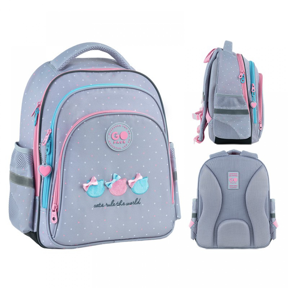 Рюкзак GoPack Education GO26-2606S-1. Ортопедична спинка Ergo Kids, 2 від., 1 передня, дві бічні кишені, внутр. роздільники, органайзер, м'яка ущільнена ручка, ручка-петля, ущільнене дно, світловідбивні елементи, нагрудний ремінь, підвіска