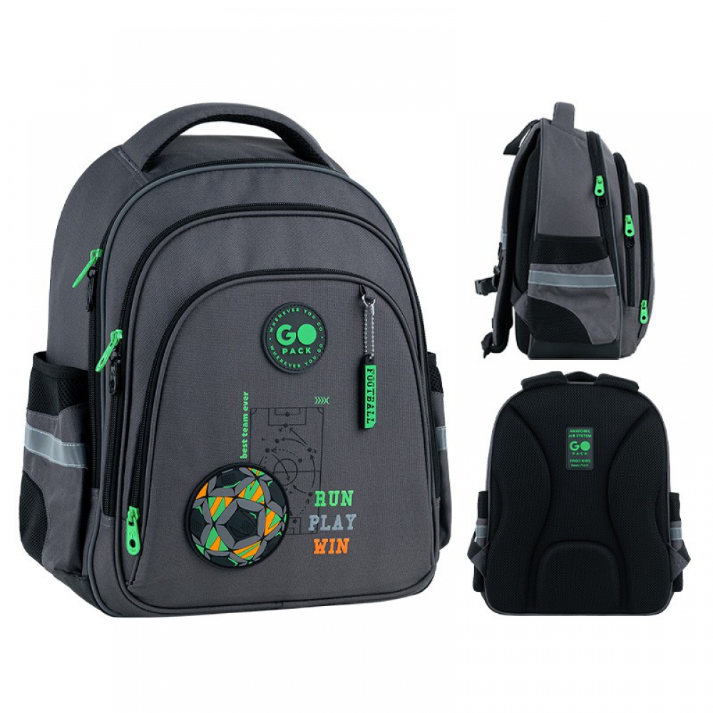 Рюкзак GoPack Education GO26-2606S-4. Ортопедична спинка Ergo Kids, 2 від., 1 передня, дві бічні кишені, внутр. роздільники, органайзер, м'яка ущільнена ручка, ручка-петля, ущільнене дно, світловідбивні елементи, нагрудний ремінь, підвіска