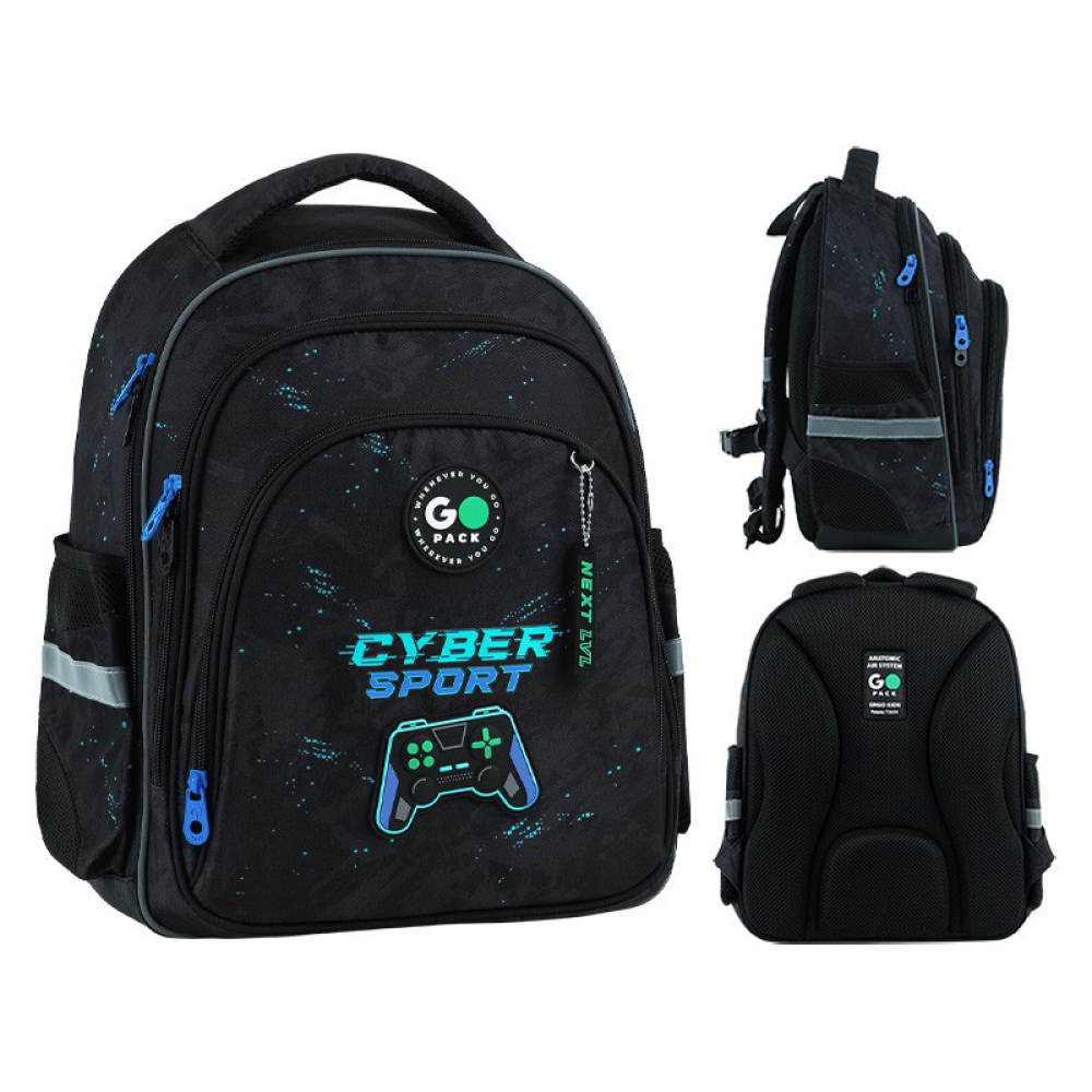 Рюкзак GoPack Education GO26-2606S-5. Ортопедична спинка Ergo Kids, 2 від., 1 передня, дві бічні кишені, внутр. роздільники, органайзер, м'яка ущільнена ручка, ручка-петля, ущільнене дно, світловідбивні елементи, нагрудний ремінь, підвіска