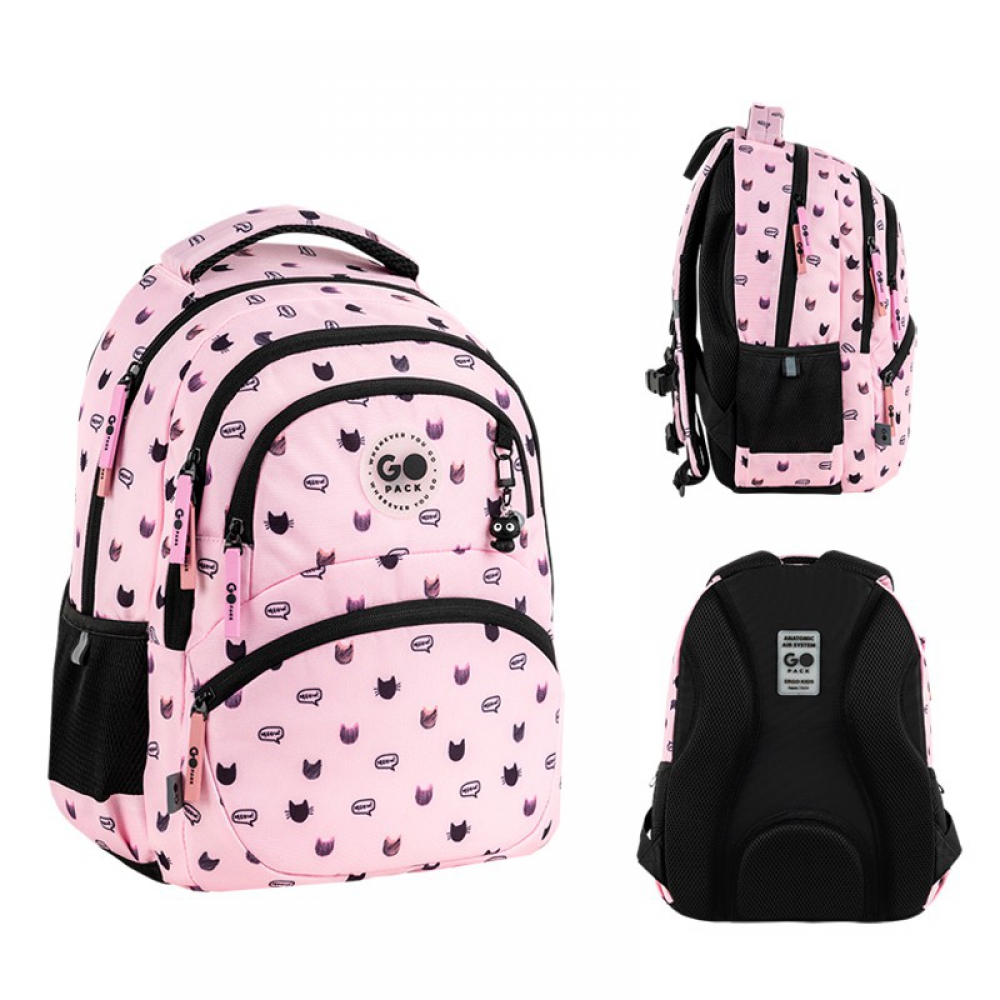 Рюкзак GoPack Education GO26-175M-1. Ортопедична спинка Ergo Kids, 2 відділення, 2 передні та 2 бічні кишені, роздільники, органайзер, м'яка ущільнена ручка, нагрудний ремінь, світловідбивні елементи, підвіска