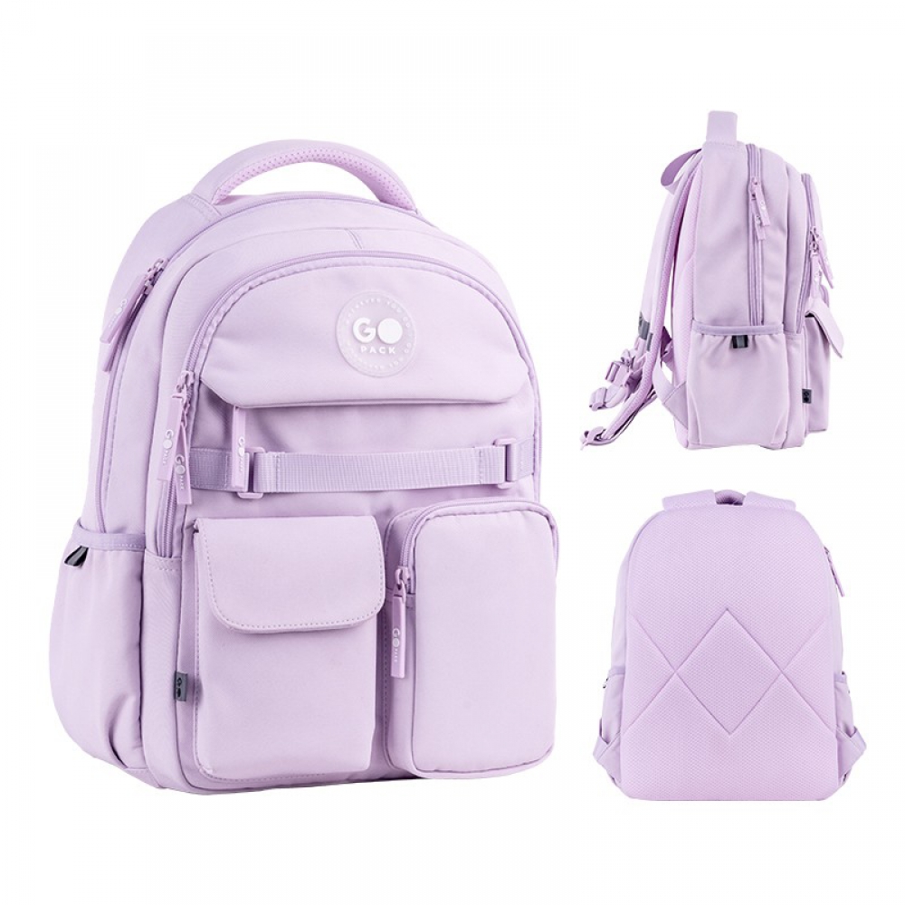 Рюкзак GoPack Education GO26-183M-1. Ущільнена спинка з сіточкою, 2 відділення, 2 бічні кишені, органайзер, роздільник, м'яка ущільнена ручка, нагрудний ремінь, ущільнене дно, світловідбивні елементи