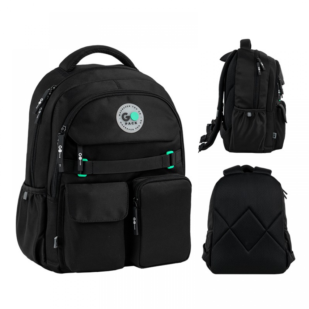 Рюкзак GoPack Education GO26-183M-3. Ущільнена спинка з сіточкою, 2 відділення, 2 бічні кишені, органайзер, роздільник, м'яка ущільнена ручка, нагрудний ремінь, ущільнене дно, світловідбивні елементи