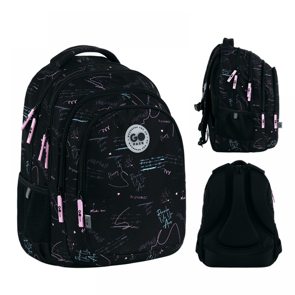 Рюкзак GoPack Education Teens GO26-162L-1. Анатомічна спинка, 3 відділення, 1 передня та 2 бічні кишені, кишеня для ноутбука, органайзер, нагрудний ремінь, м'яка ущільнена ручка, ущільнене дно, світловідбивні елементи