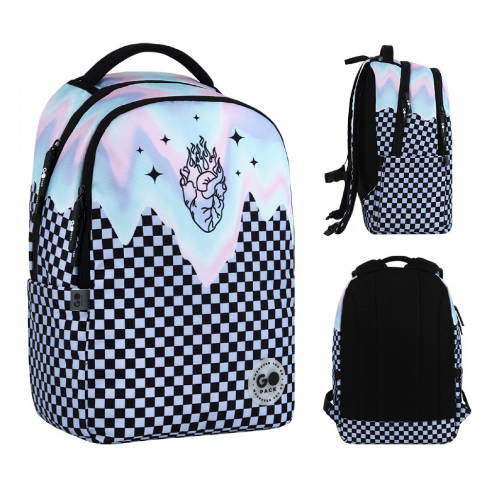 Рюкзак GoPack Education GO26-135M-3. Ущільнена спинка з сіточкою, 2 відділення, 2 бічні кишені, кишеня біля ручки з флісом, роздільники, органайзер, ущільнена ручка, нагрудний ремінь, ущільнене дно, світловідбивні елементи