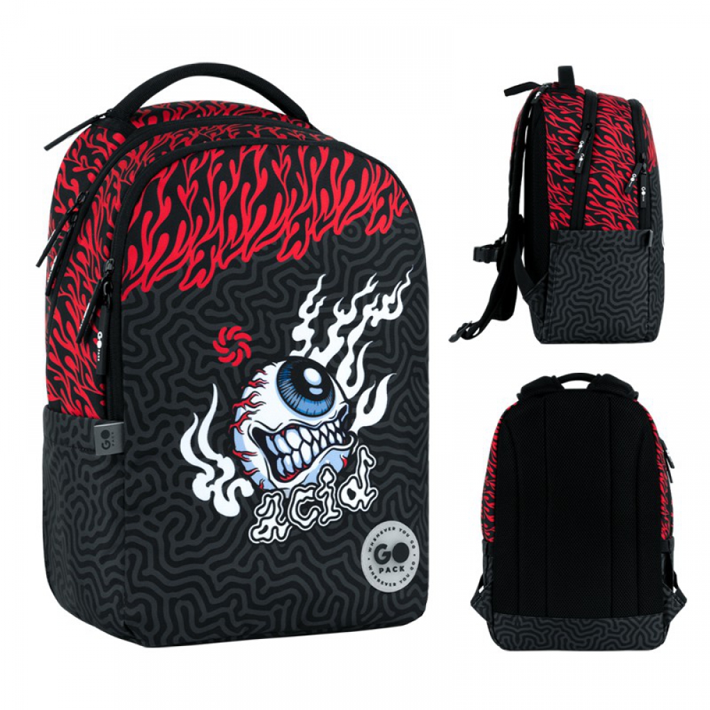 Рюкзак GoPack Education GO26-135M-4. Ущільнена спинка з сіточкою, 2 відділення, 2 бічні кишені, кишеня біля ручки з флісом, роздільники, органайзер, ущільнена ручка, нагрудний ремінь, ущільнене дно, світловідбивні елементи