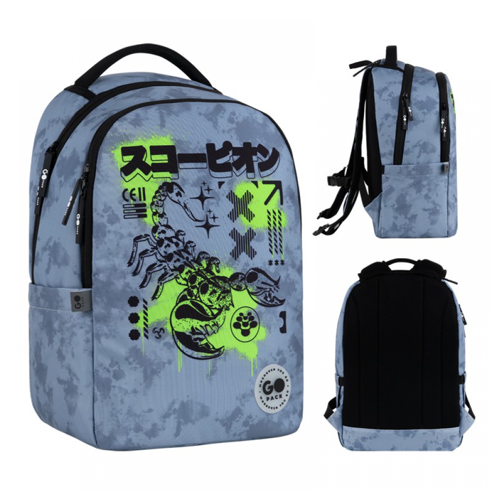 Рюкзак GoPack Education GO26-135M-5. Ущільнена спинка з сіточкою, 2 відділення, 2 бічні кишені, кишеня біля ручки з флісом, роздільники, органайзер, ущільнена ручка, нагрудний ремінь, ущільнене дно, світловідбивні елементи