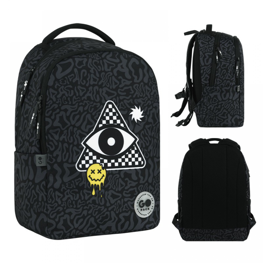 Рюкзак GoPack Education GO26-135M-6. Ущільнена спинка з сіточкою, 2 відділення, 2 бічні кишені, кишеня біля ручки з флісом, роздільники, органайзер, ущільнена ручка, нагрудний ремінь, ущільнене дно, світловідбивні елементи