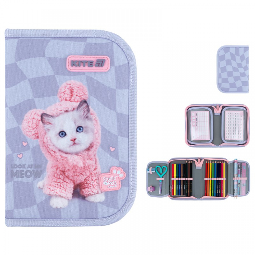 Пенал Kite SP26-622H, 1 відділення, 2 відвороти, з наповненням (точилка, гумка, лінійка 15 см, фломастери, олівці кольорові, олівці графітні з гумкою, ручка кулькова автоматична, ножиці 13 см)