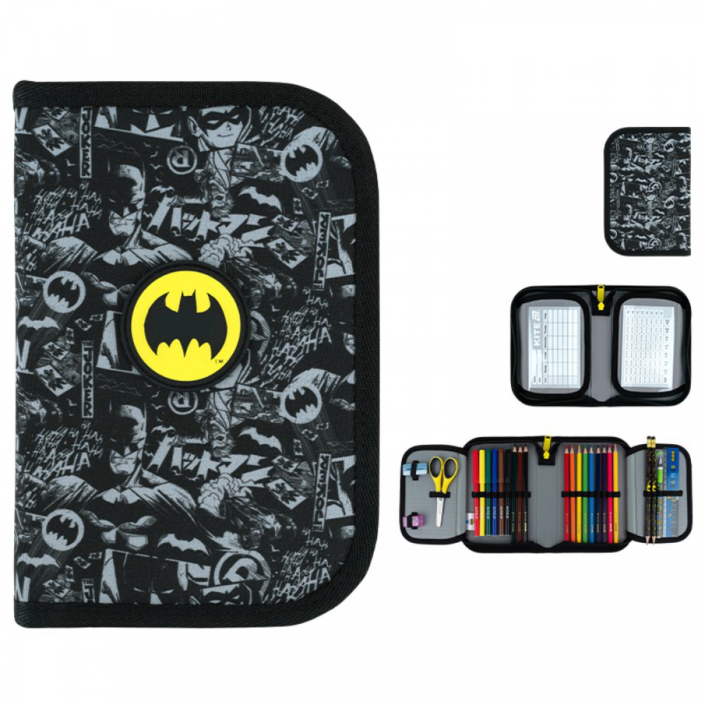 Пенал Kite DC26-622H, 1 відділення, 2 відвороти, з наповненням (точилка, гумка, лінійка 15 см, фломастери, олівці кольорові, олівці графітні з гумкою, ручка кулькова автоматична, ножиці 13 см)