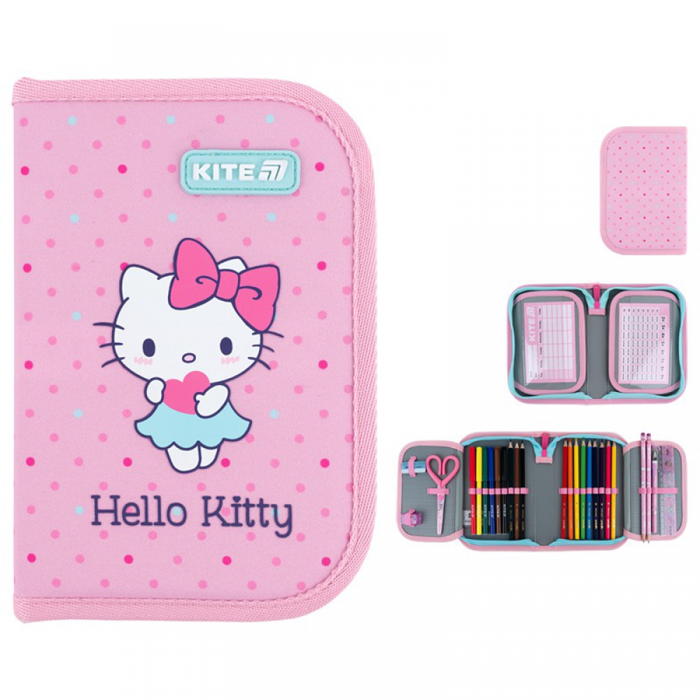 Пенал Kite HK26-622H, 1 відділення, 2 відвороти, з наповненням (точилка, гумка, лінійка 15 см, фломастери, олівці кольорові, олівці графітні з гумкою, ручка кулькова автоматична, ножиці 13 см)