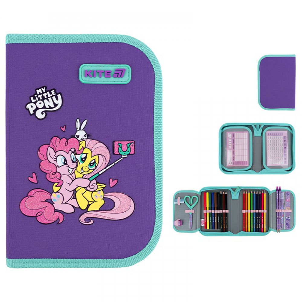 Пенал Kite LP26-622H, 1 відділення, 2 відвороти, з наповненням (точилка, гумка, лінійка 15 см, фломастери, олівці кольорові, олівці графітні з гумкою, ручка кулькова автоматична, ножиці 13 см)