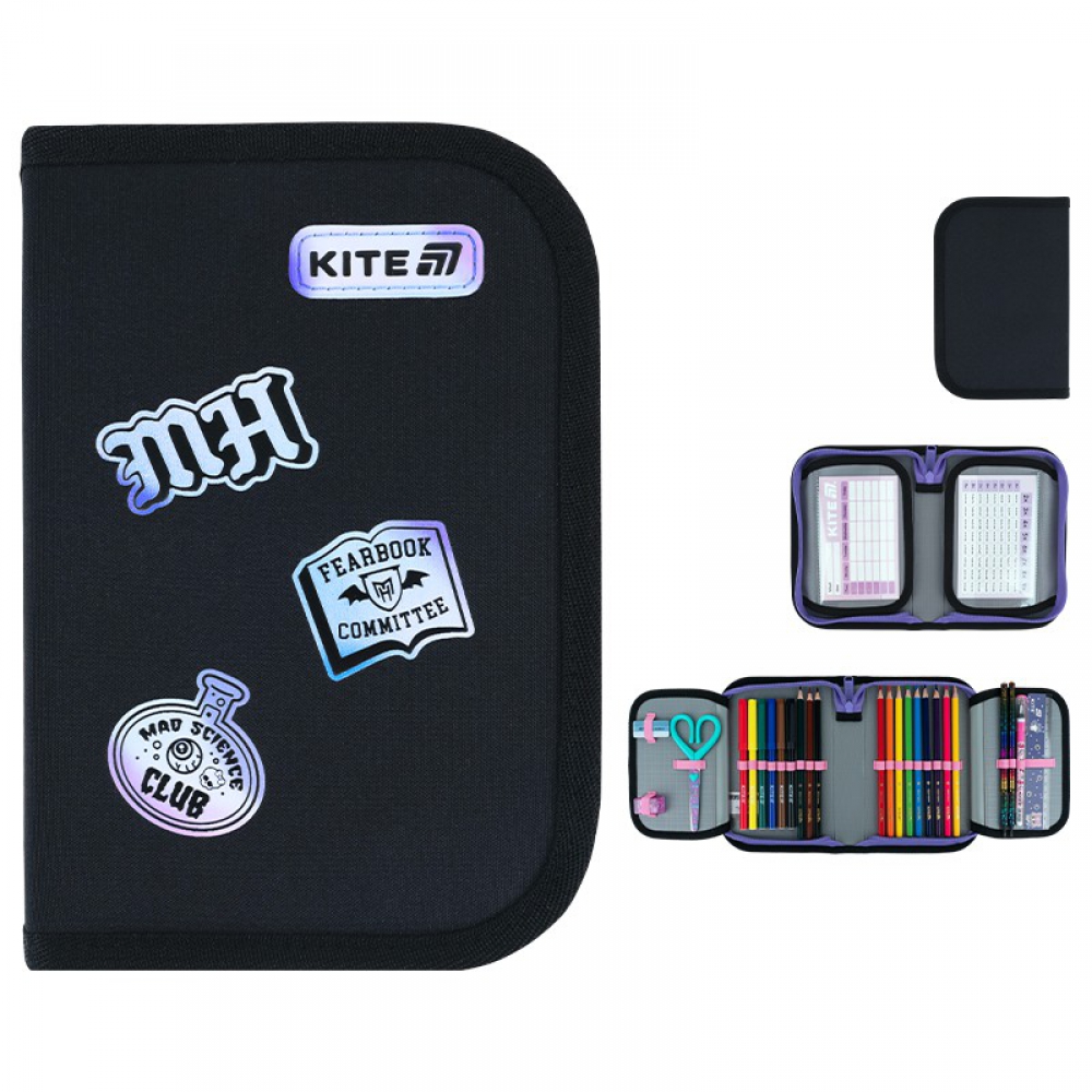 Пенал Kite MH26-622H, 1 відділення, 2 відвороти, з наповненням (точилка, гумка, лінійка 15 см, фломастери, олівці кольорові, олівці графітні з гумкою, ручка кулькова автоматична, ножиці 13 см)
