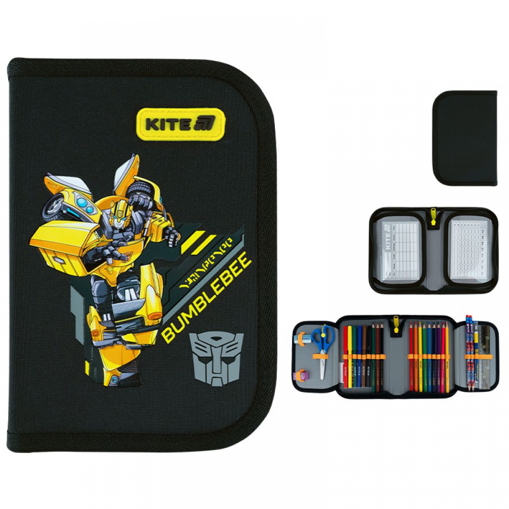 Пенал Kite TF26-622H, 1 відділення, 2 відвороти, з наповненням (точилка, гумка, лінійка 15 см, фломастери, олівці кольорові, олівці графітні з гумкою, ручка кулькова автоматична, ножиці 13 см)