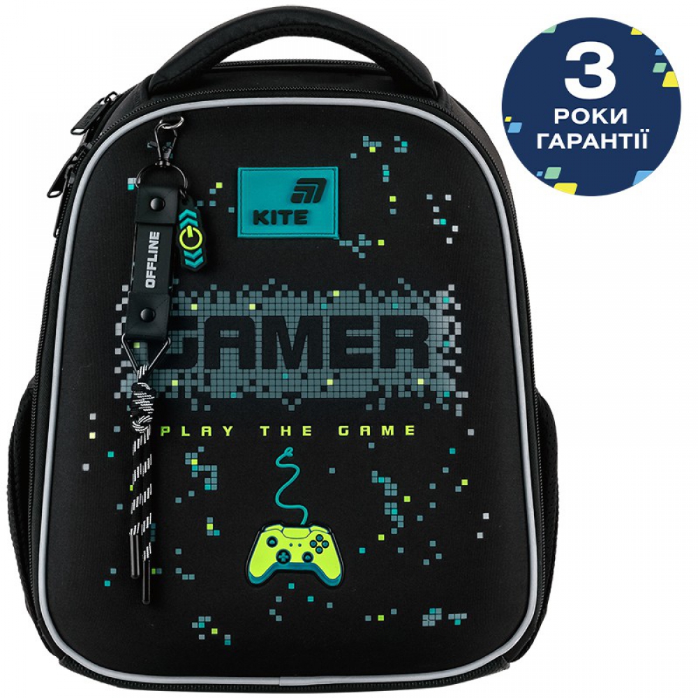 Рюкзак Kite Education каркасний K26-555S-9. Ортопедична спинка Ergo Kids, 2 відділення, 2 бічні кишені, органайзер, кишеня для телефона, роздільники, нагрудний ремінь, ущільнене дно з ніжками, підвіска