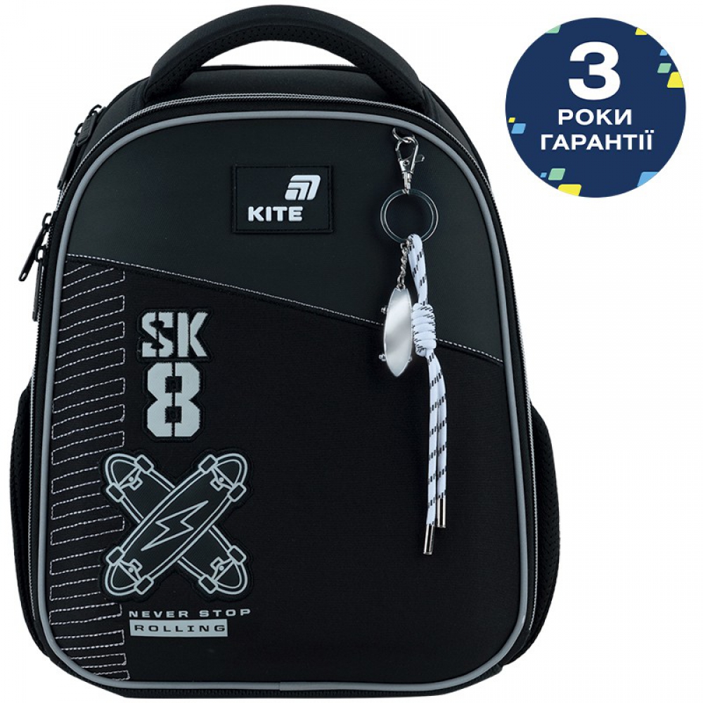 Рюкзак Kite Education каркасний K26-555S-7. Ортопедична спинка Ergo Kids, 2 відділення, 2 бічні кишені, органайзер, кишеня для телефона, роздільники, нагрудний ремінь, ущільнене дно з ніжками, підвіска