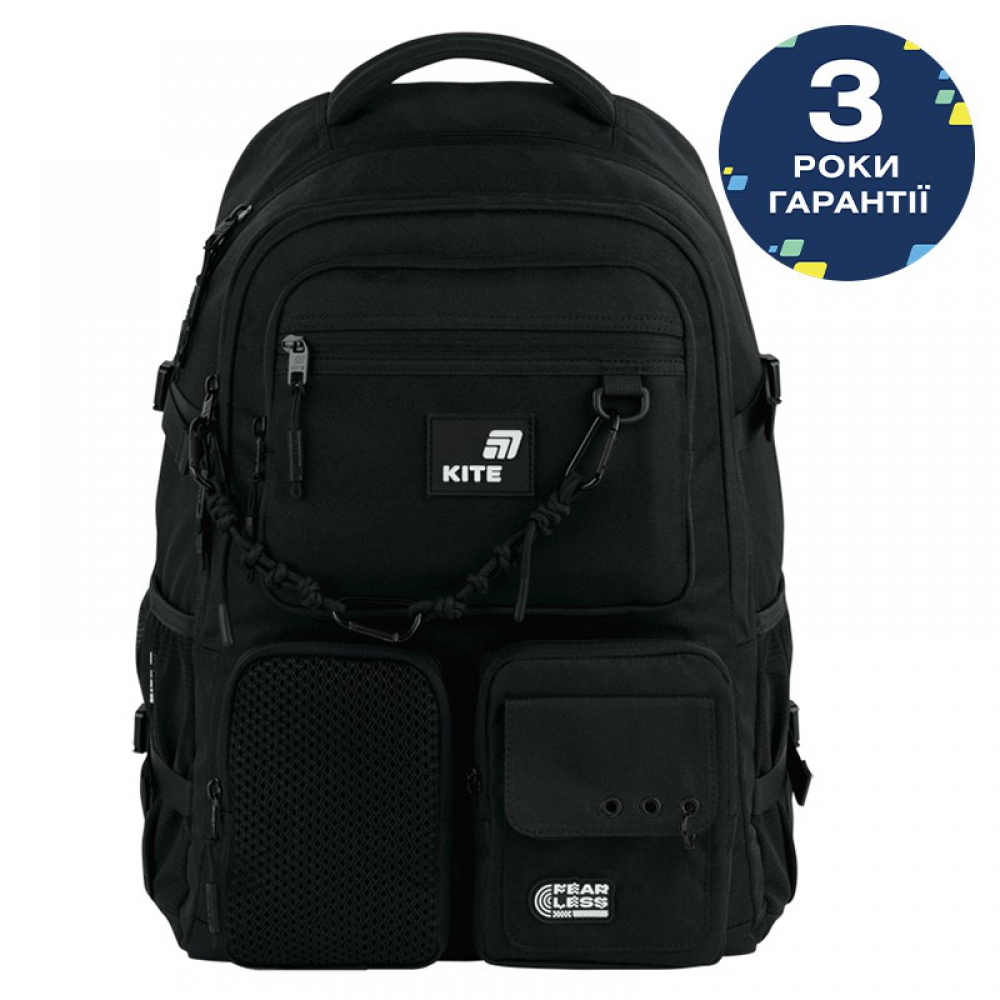 Рюкзак K26-1018XL-1. Анатомічна ущільнена спинка, 2 відділення, 5 передніх та 2 бічні кишені, кишеня на спинці, ущільнена ручка, кишені для ноутбука, планшета і телефону, органайзер, ключниця, нагрудний ремінь, світловідбивні елементи, підвіска