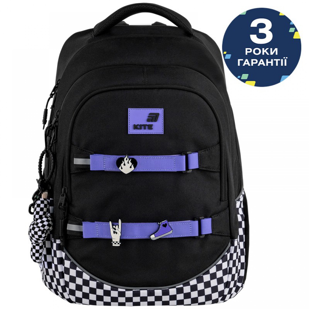 Рюкзак K26-727L. Анатом. спинка AGS, 2 відділення, 1 передня та 2 бічні кишені, задня кишеня, ущільнена ручка, кишені для ноутбука та планшета, кишеня для телефону, органайзер, кріплення для пенні борда, нагруд. ремінь, світловідбивні елем.