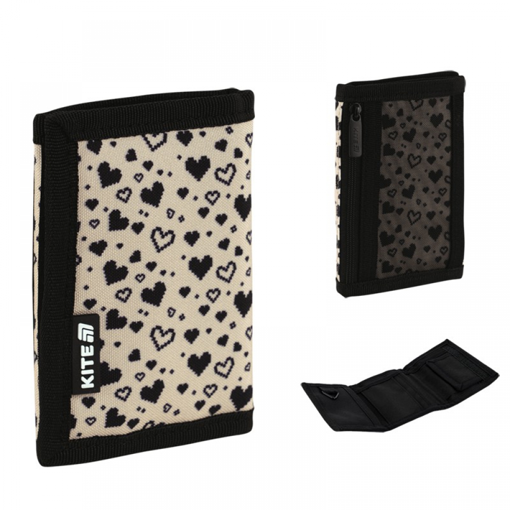 Гаманець Kite K26-598-7. 1 відділення, 1 зовнішня кишеня на блискавці з сіточкою, 5 кишень для карток, кишеня для монет на липуці, ключниця