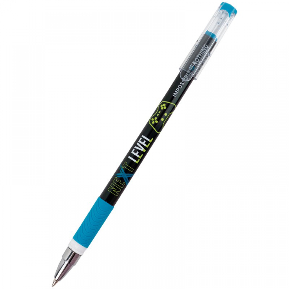 Ручка кулькова. Пластиковий корпус, гумовий грип, металізований кінчик. Пишучий вузол - 0,5 мм. Колір чорнила - синій.