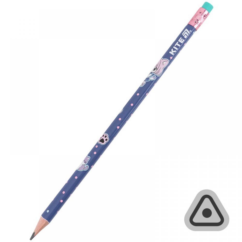 Олівець графітний тригранний з гумкою. Твердість НВ. Покриття: глянсовий кольоровий корпус. Упаковка - 36 шт. в тубусі.