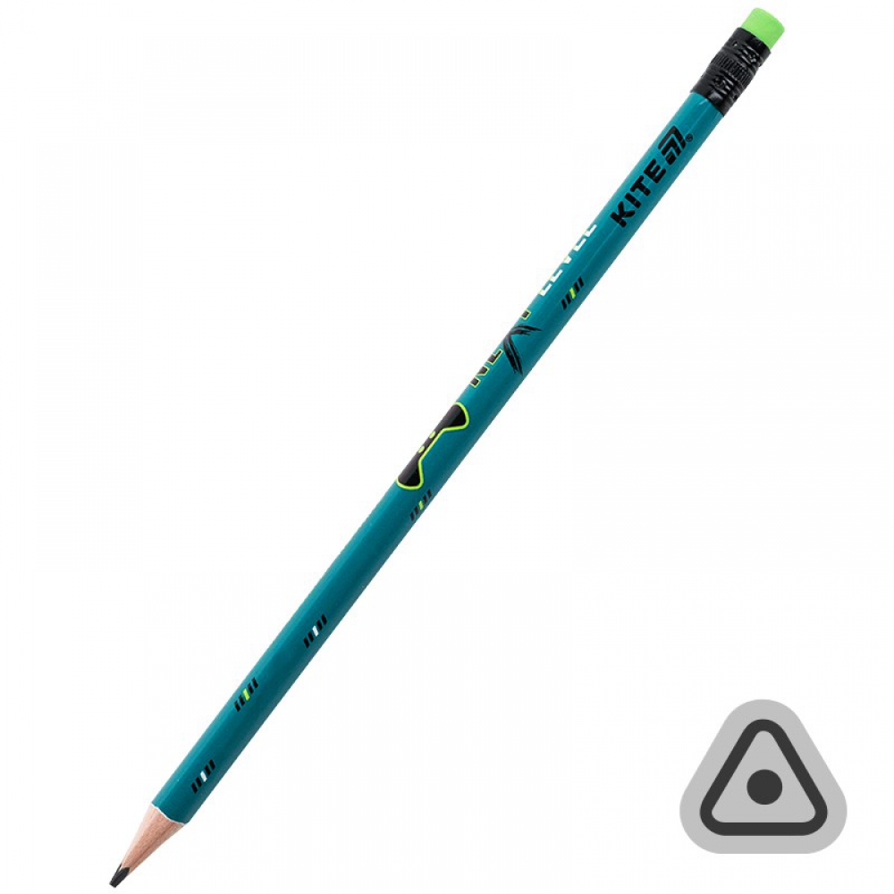 Олівець графітний тригранний з гумкою. Твердість НВ. Покриття: глянсовий кольоровий корпус. Упаковка - 36 шт. в тубусі.