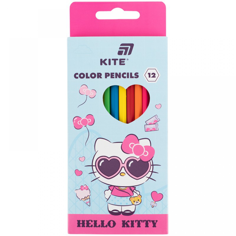 Олівці кольорові, 12 кольорів. Шестигранна форма корпусу. Товщина грифеля 3 мм. Картонна упаковка з європідвісом.