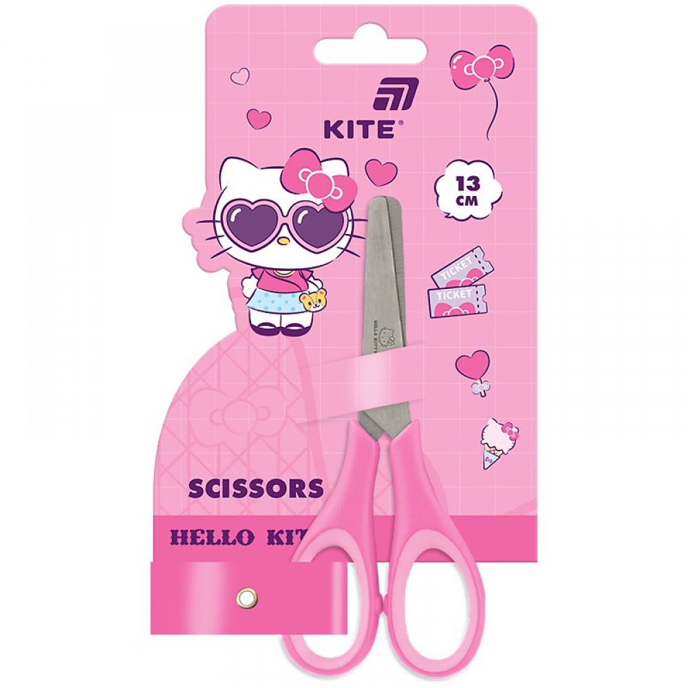 Ножиці дитячі. Пластикові ручки з гумовими вставками. Довжина 13см. Упаковка: відкритий блістер.