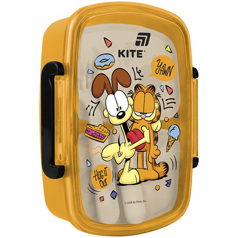 Ланчбокс для їжі. Виготовлений з харчового пластику. Містить дві окремі ємності і доповнений столовим приладдям. Об'єм 750 мл.