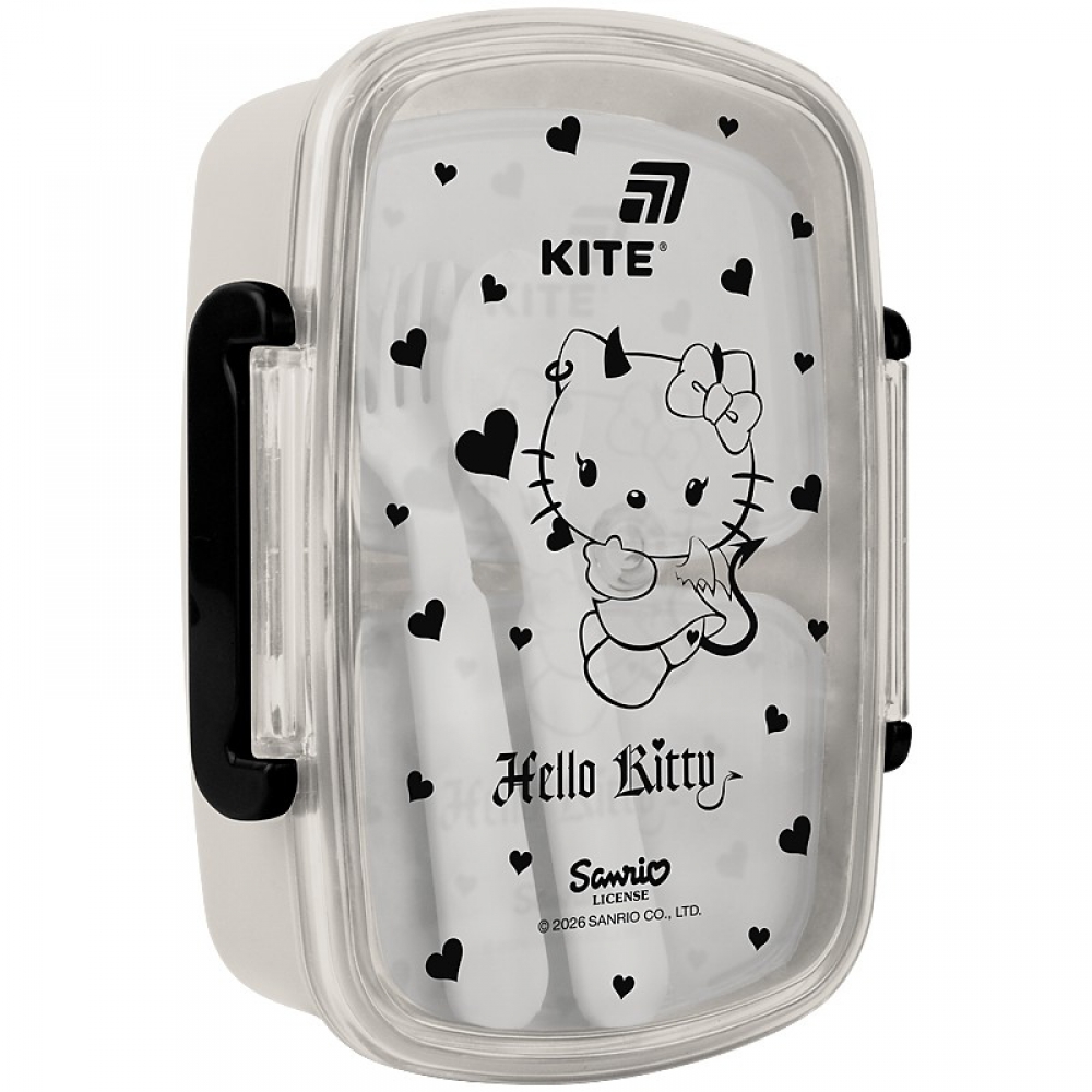 Ланчбокс для їжі. Виготовлений з харчового пластику. Містить дві окремі ємності і доповнений столовим приладдям. Об'єм 750 мл.