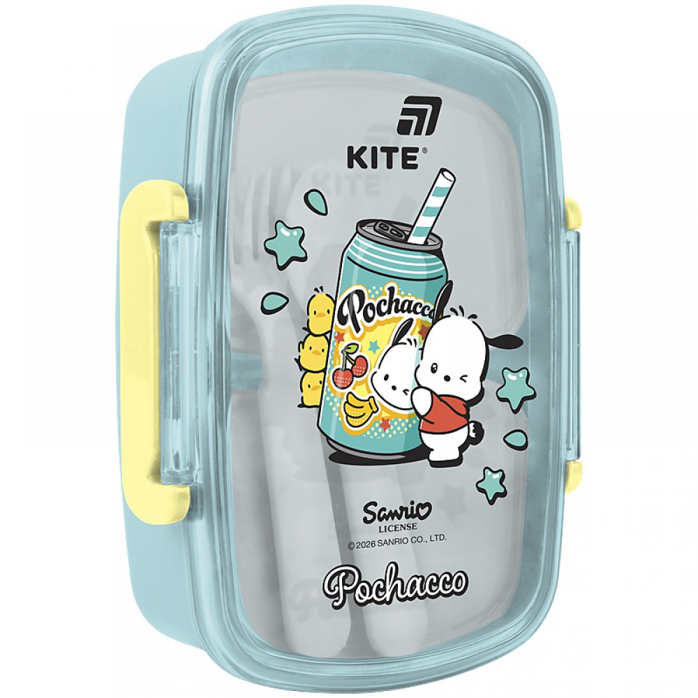 Ланчбокс для їжі. Виготовлений з харчового пластику. Містить дві окремі ємності і доповнений столовим приладдям. Об'єм 750 мл.