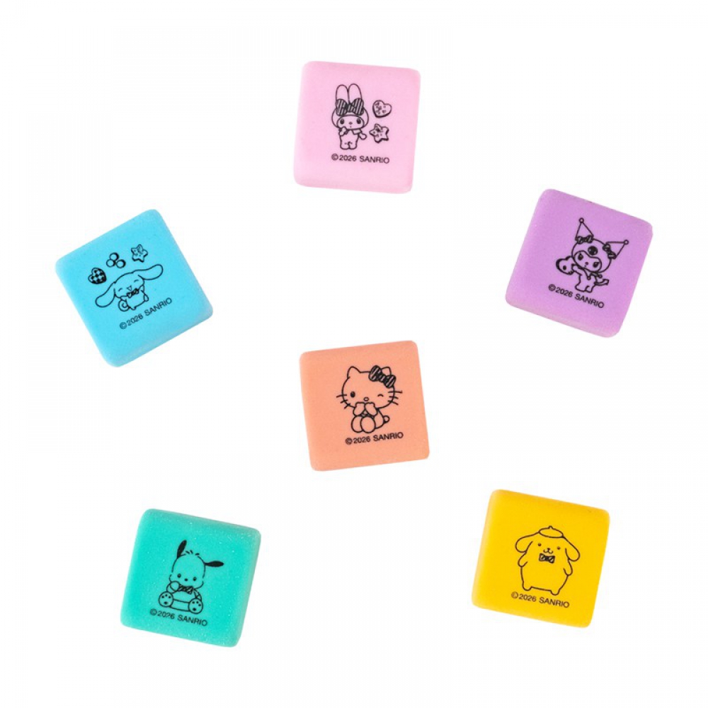 Набір гумок в пластиковому боксі Hello Kitty and Friends, 6 шт. асорті. Матеріал: синтетичний каучук. Штрих-код на боксі. Упаковка: картонний дисплей. Асорті кольорів.