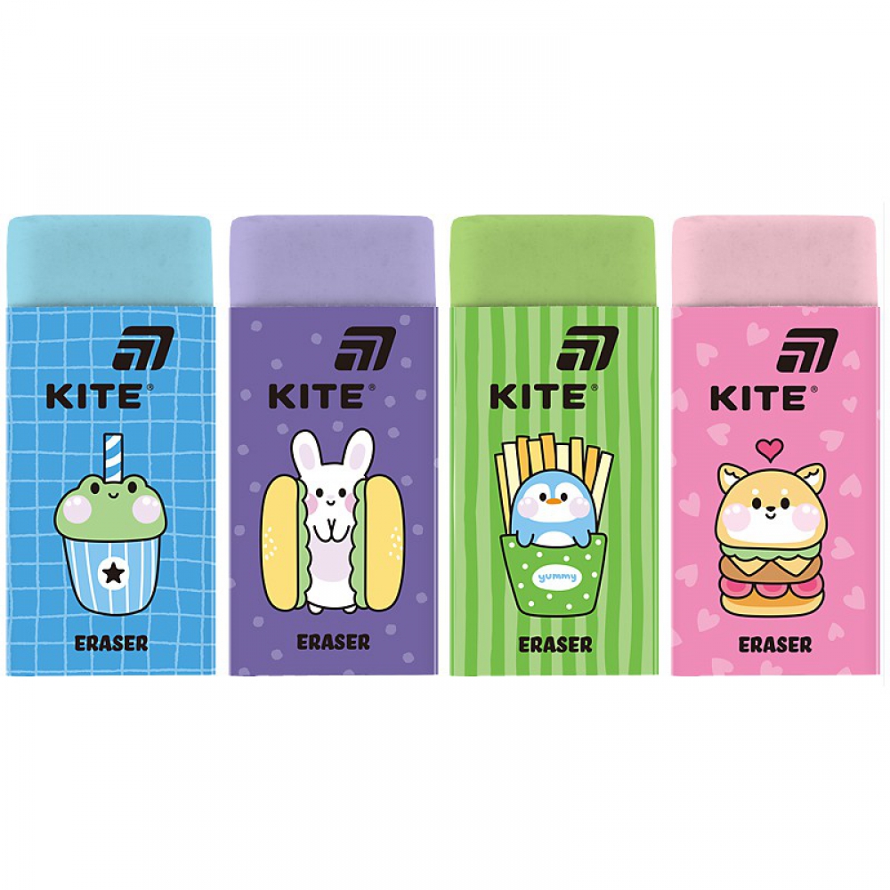 Гумка з ЕКО PVC. Штрих-код на кожній гумці. Упаковка: картонний дисплей. Асорті кольорів.