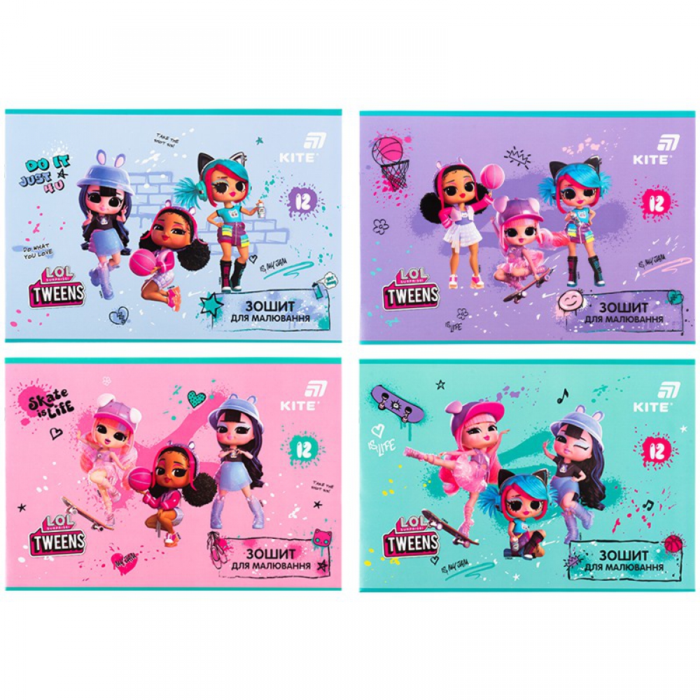 Зошит для малювання, 12 аркушів, скоба, папір 100г/м2. В серії 4 дизайни. Упаковка: запайка