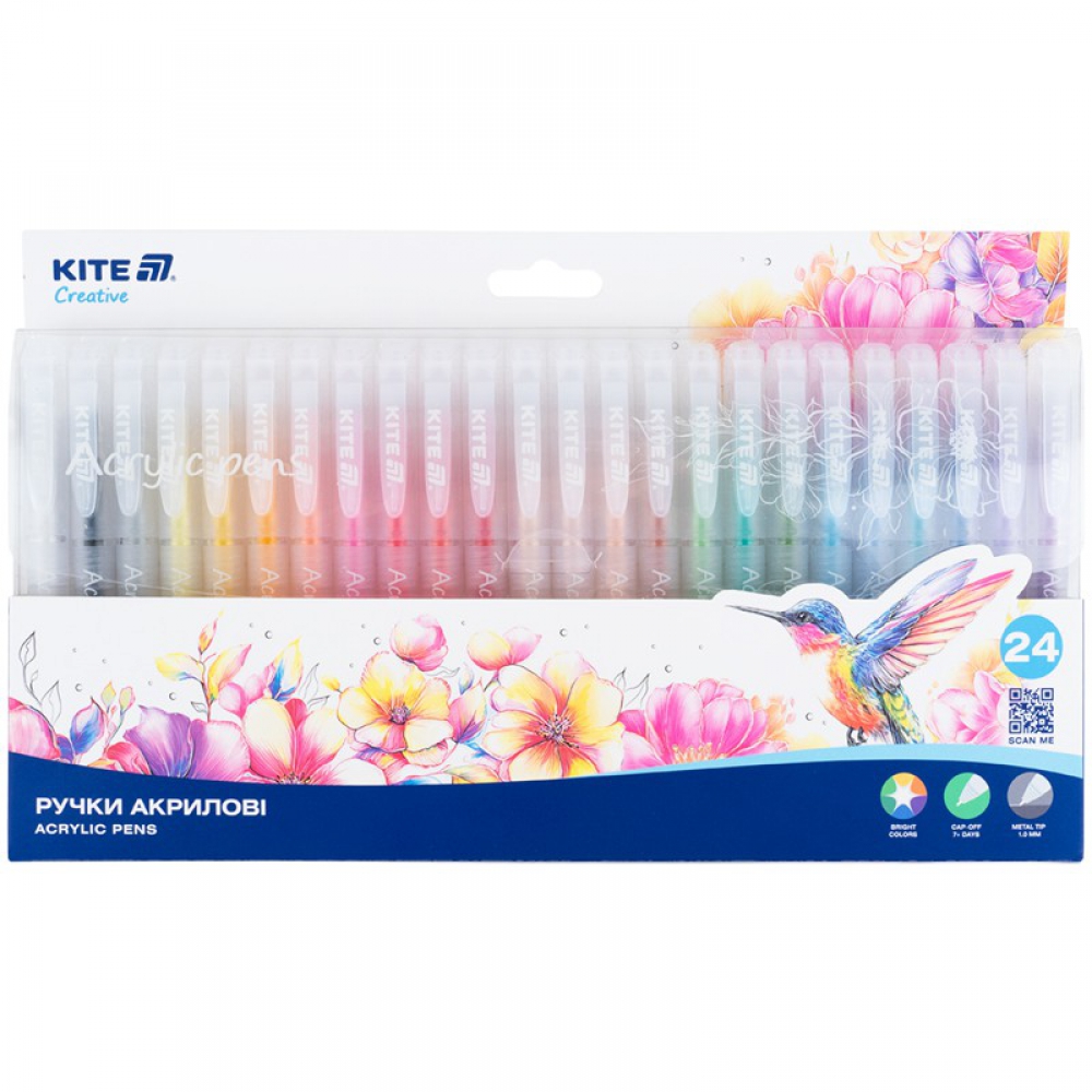 Ручки акрилові в пластиковому пенал. Пишучий вузол 1.0мм. Набір 24шт